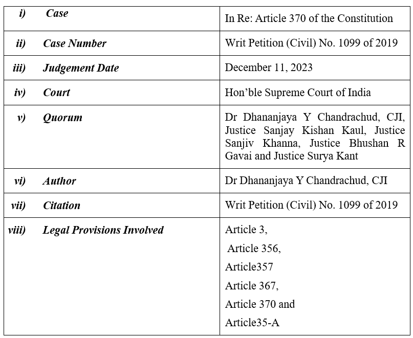 Case details of Re: Article 370 of the Constitution