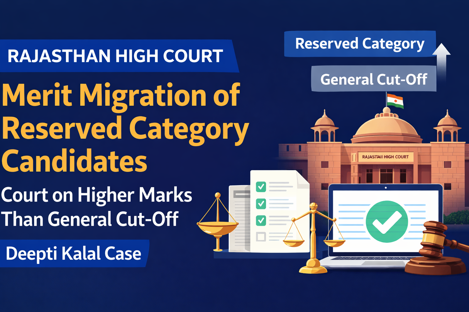 Rajasthan High Court ruling on merit migration where reserved category candidates scoring higher than general cut-off are selected in open merit